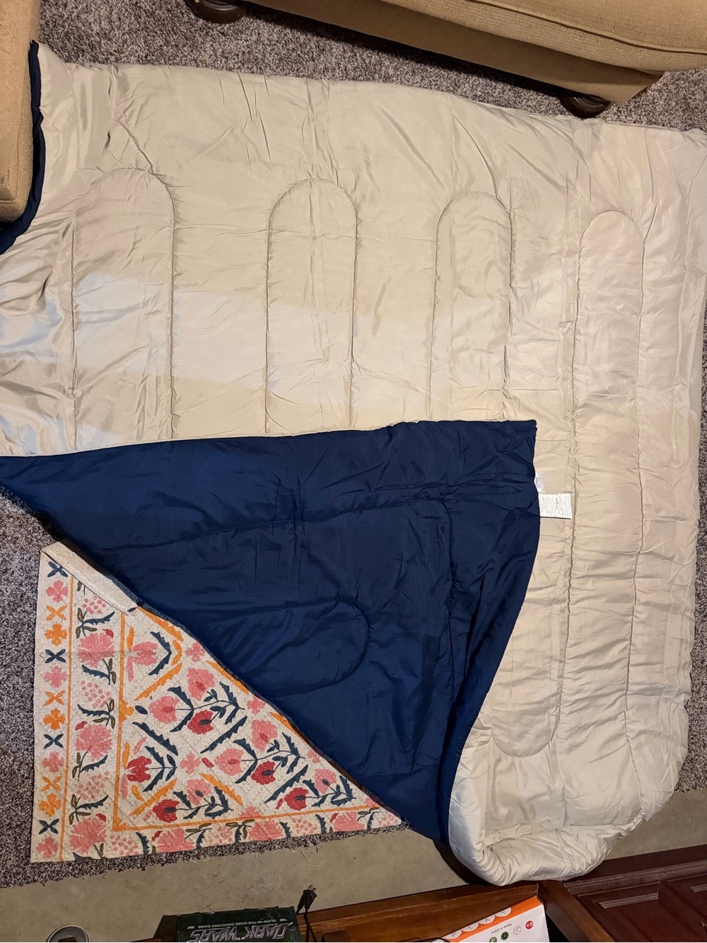 Full size Reversible Navy and Cream Bedding comforter